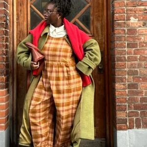 Lucy & Yak Checkered Jumpsuit in Brown and Yellow
